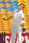 Dale Steyn in action on the first day of the second Test match in Ahmedabad