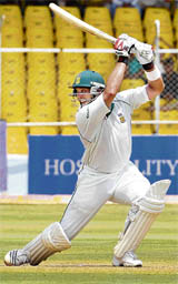 Jacques Kallis of South Africa plays a shot on the second day of the second Test against India in Ahmedabad on Friday.