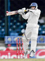 Tillakaratne Dilshan in action during day one of the second Test against West Indies in Port of Spain on Thursday.