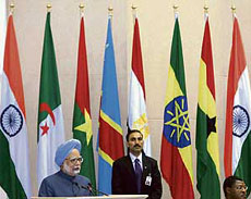 Prime Minister Manmohan Singh speaks during the inauguration ceremony of the India-Africa Forum Summit � 2008 in New Delhi on Tuesday.