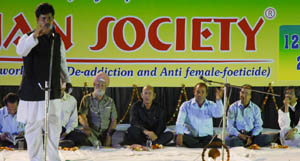 A poet recites his poem at the Urdu poetry session organised at the Civil Lines Club in Bathinda on Saturday evening. 