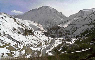 A view of the roads near Kaza in the Spiti Valley, Himachal Pradesh, on Sunday after a spell of snowfall