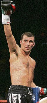 Joe Calzaghe of Wales celebrates after defeating Bernard Hopkins of the US in the light-heavyweight boxing match in Las Vegas, Nevada, on Saturday.