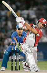 Kings XI Punjab captain Yuvraj Singh in action during their IPL match against Rajasthan Royals in Jaipur on Monday. 