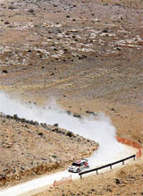 Germany's Florian Niegel and Andre Kachel drive their Suzuki Swift during the 2008 Jordan Rally in the southern city of Maan