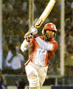 Kings XI Punjab�s Kumara Sangakkara, who was adjudged Man of the Match, in action against Mumbai Indians in the DLF IPL Twenty20 match at the PCA Stadium in Mohali 