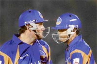 Rajasthan Royals' openers Graeme Smith and Yusuf Pathan, who were involved in 109-runs stand, during the IPL-T20 match against Deccan Chargers at Sawai Mansingh Stadium in Jaipur
