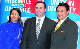 Gurmant and Nina Grewal with Canadian multicultural minister Jason Kenny