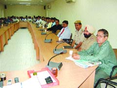 City hoteliers during a meeting with SP (traffic and security) Rakesh Kaushal in Jalandhar on Saturday. 