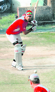Kings XI Punjab skipper Yuvraj Singh during the net practice session ahead of the IPL T20 match against Rajasthan Royals at the PCA Stadium in Mohali on Wednesday.