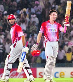 Shaun Marsh of Kings XI Punjab acknowledges the crowd after completing his century against Rajasthan Royals at the PCA Stadium, in Mohali, on Wednesday. 