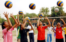 Girls having a gala time at the summer camp organised by the sports department at Government Girls School, Bathinda.