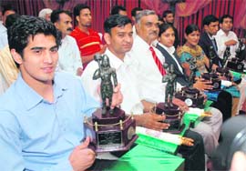 Recipients of Bhim awards at Haryana Raj Bhavan in Chandigarh on Wednesday.