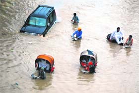 A waterlogged road in Bathinda