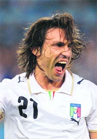 Italy's Andrea Pirlo jubilates after scoring a goal during the Group C Euro 2008 soccer match against France at Letzigrund stadium in Zurich on Tuesday.