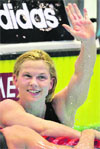 Germany's Britta Steffen reacts after winning in the women's 50m freestyle final at the German Swimming Cup in Berlin in this April 23, 2008 file photo