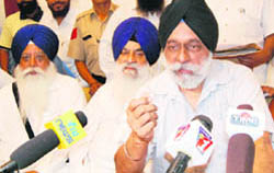 President of the SAD 1920 Ravi Inder Singh addresses a press conference in Amritsar on Wednesday.