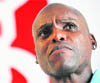 Retired track and field world and Olympic champion Carl Lewis of the US during an interview in Beijing on Thursday.