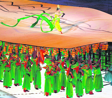 Participants take part in the opening ceremony of the Beijing 2008 Olympic Games at the National Stadium, also known as the Bird's Nest, on Friday.