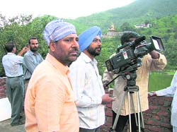 A file picture of the Jalandhar DD Kendra team during the shooting of �Guru Manyo Granth� serial