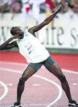 Usain Bolt of Jamaica reacts after winning the men's 100m race during the IAAF Golden League athletics meeting at the Letzigrund stadium in Zurich on Friday.