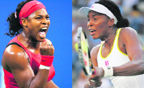 Serena Williams of the USA reacts during her clash with Severine Bremond of France during Day 8 of the U.S. Open on Monday; and right: Venus Williams of the USA hits a return shot to Agnieszka Radwanska of Poland the U.S. Open on Monday. � AFP photos