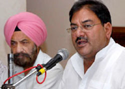 Abhay Singh Chautala, talking to pressmen, after being re-elected president of the Indian Amateur Boxing Federation for the third time in Bathinda