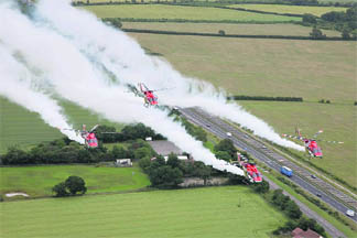 The Sarang helicopter display team showcases the technological and aeronautical powers of India