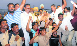 The Railways team pose after winning the overall trophy on the final day of the 55th Senior National Boxing Championship