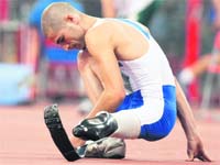 Germany�s Christos Kapellas prepares for the men�s high jump F44/46 final at the National Stadium, also known as the Bird�s Nest, during the Beijing 2008 Paralympic Games on Sunday. 