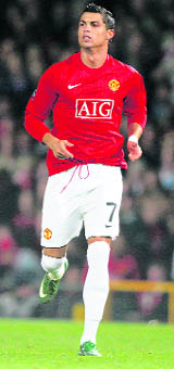 Cristiano Ronaldo enters the field as a substitute against Villareal during their UEFA Champions League football match against Villarreal at Old Trafford in Manchester on Wednesday.