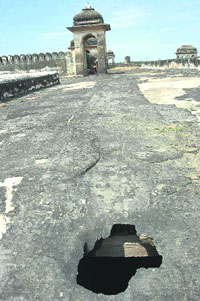 A hole in the roof of Qila Mubarak in Patiala. 