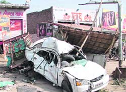 The car that met with an accident in Moga