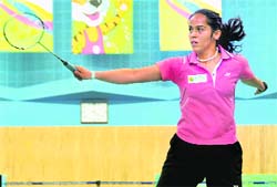 Saina Nehwal in action at the Commonwealth Youth Games in Pune. � PTI