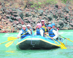 Rafters coming downstream from Beasi to Rishikesh in the Ganga.