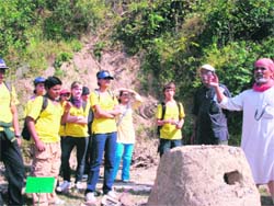 The students on a visit to the village