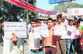 Members of �Mission True Biologist� take out a rally to highlight the importance of a pollution-free Divali in Dehradun on Sunday. 