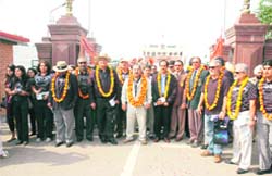The 36-member squad of Pakistan amateur golfers arrives through Wagah joint check post to participate in the third Punjab Cup
