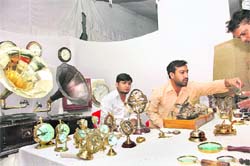 Antiques manufactured in Roorkee up for sale during the Virasat festival. 