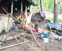 A Gujjar hut demolished by forest officials.