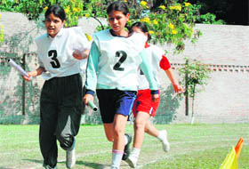 Participants in action on the final day of the Special Olympics for differently-abled children held at the Welhams Girls’ School.