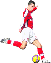 Arsenal�s Robin van Persie scores against Chelsea at the Stamford Bridge on Sunday.