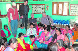 Swiss experts with village women at Pilkholi, near Ranikhet, in Kumaon region of Uttarakhand.