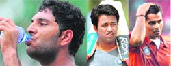 From Left: Yuvraj Singh, Pragyan Ojha and S Badrinath have been recalled for the Test series against England