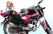 A monkey tries to steal food from a motor cycle in Dehradun.
