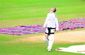 England captain Kevin Pietersen looks skywards during a training session at the M.A. Chidambaram stadium in Chennai