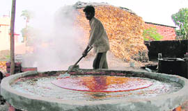 A jaggery making unit at Miyanwala village near Dehradun.