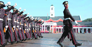 The passing out parade ceremony in progress at the IMA in Dehradun on Saturday.