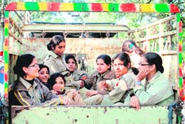 NCC cadets take a tempo ride in Dehradun on Saturday.