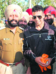 Actor Akshay Kumar in Amritsar for paying obeisance at the Golden Temple on Sunday.